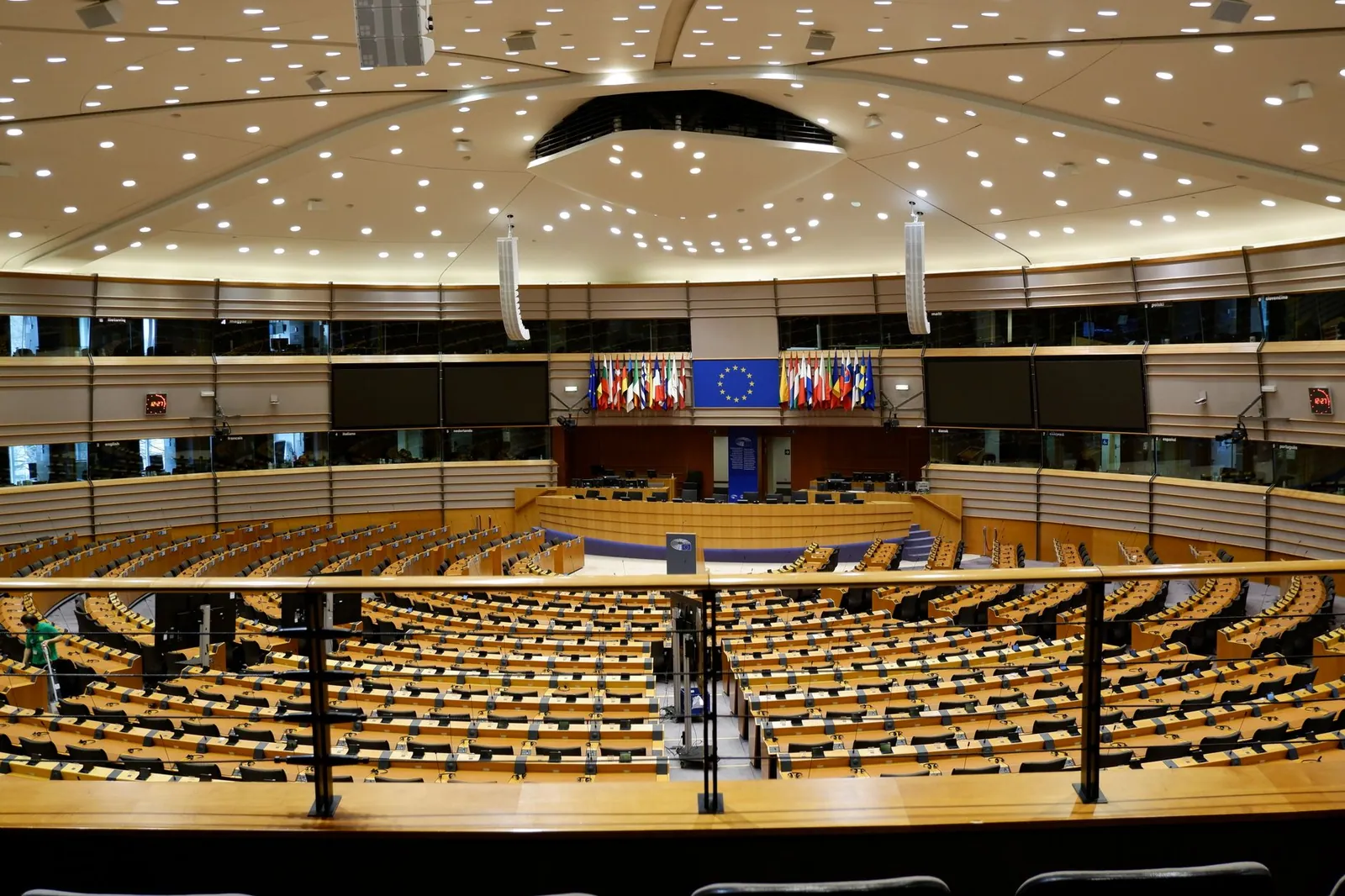 The European Parliament chamber, empty